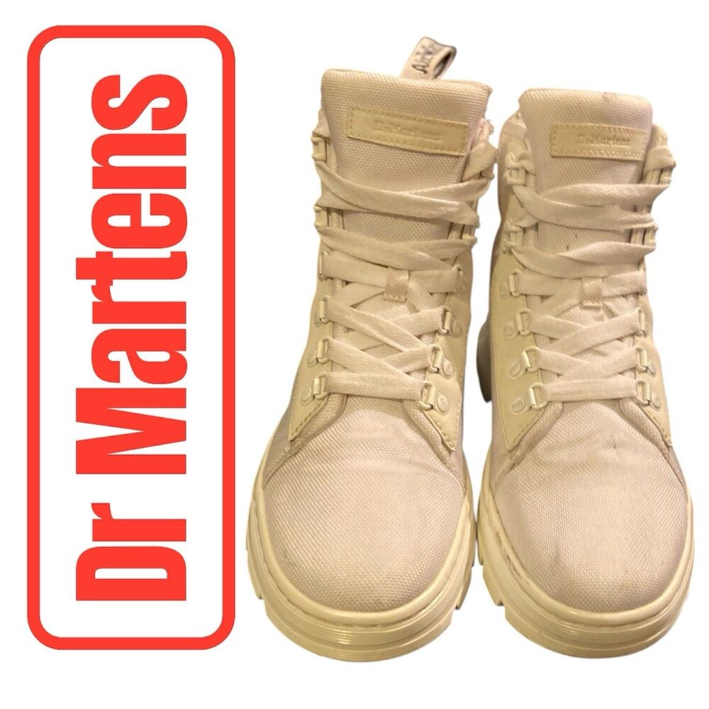 Dr Martens Combs Women’s Poly Casual Boots White Combat High Shoes Size